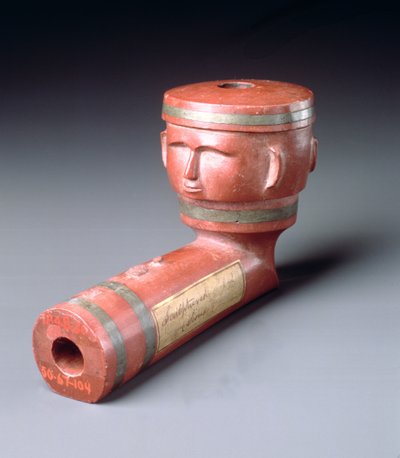 Inlayed Pipe Bowl with Two Faces, Sioux, Minnesota, 1801-33 by American School